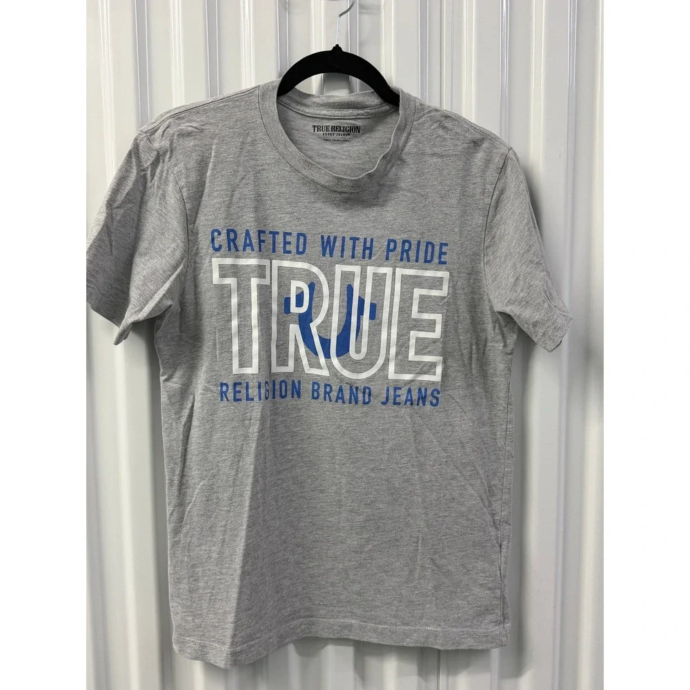 True Religion Graphic T-Shirt Mens Small Grey Good Crafted With Pride Logo Tee